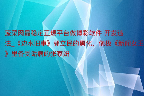 菠菜网最稳定正规平台做博彩软件 开发违法_《边水旧事》郭立民的黑化，像极《新闻女王》里备受诟病的张家妍